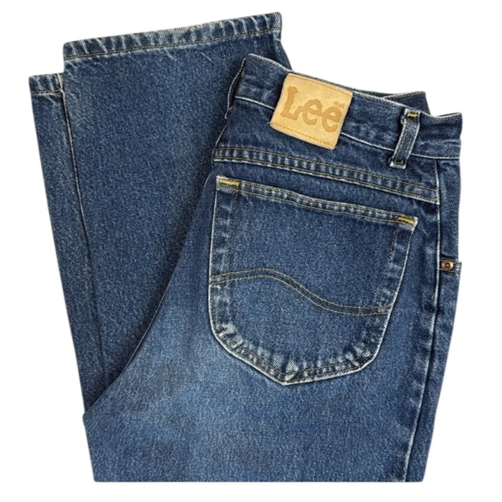 Vintage 90s Lee Straight Leg Jeans 100% Cotton Dark Blue Patch 1889 Button 31x33 - Picture 2 of 14